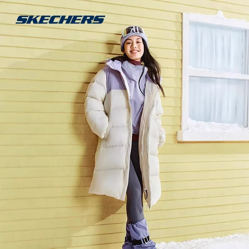 斯凯奇新款情侣中长款加厚保暖三防连帽外套冬季滑雪服L424U184