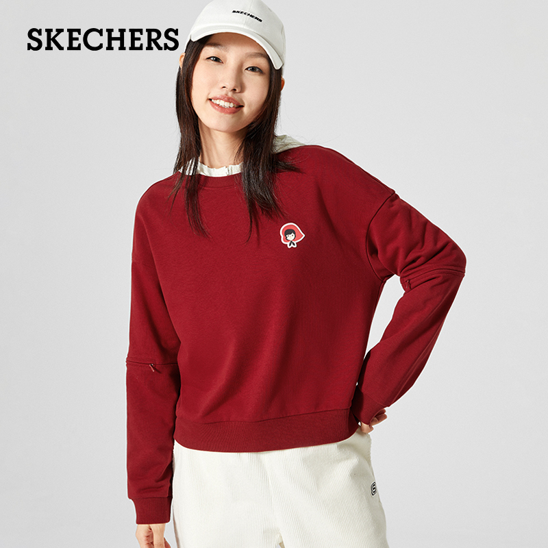 Skechers斯凯奇运动卫衣小红帽联名系列休闲女士套头上衣L322W086