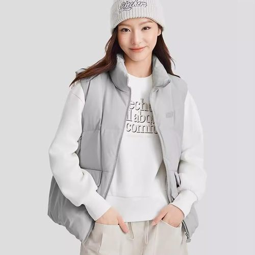 Skechers斯凯奇秋冬女鸭绒羽绒背心保暖立领马甲棉服外套L424W115