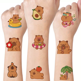 卡皮巴拉纹身贴情绪稳定水豚佛系capybara网红贴纸儿童小图案安全