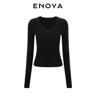 无缝一体V领长袖打底衫