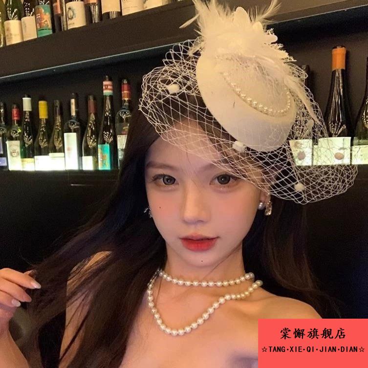复古民国头纱礼帽女头饰新娘面纱名媛旗袍礼服发饰万圣节装饰网纱