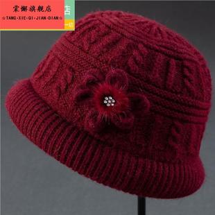 中老年人帽子女80岁60老太太冬季 加绒保暖毛线针织妈妈帽奶奶棉帽