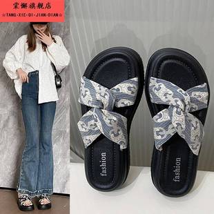 时尚 中式 厚底休闲沙滩凉鞋 国风拖鞋 百搭一字凉拖 女夏外穿2025新款