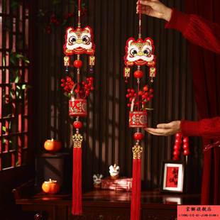 春节入户门醒狮毛绒挂件马年2026新款新年装饰品过年风铃挂饰用品