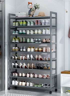 长50/70/80/90宽25带滑轮子可移动鞋架简易组装加固竹木鞋柜灰色
