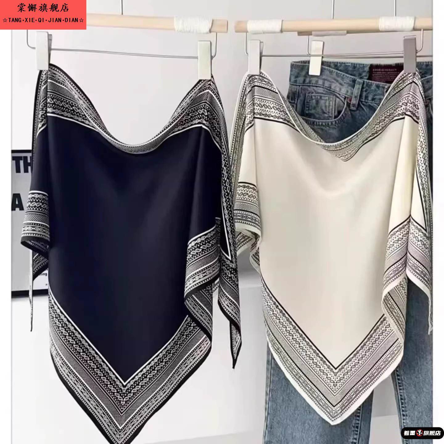 2025秋季新款复古印花丝巾女百搭气质旅游拍照披肩外搭系腰三角巾