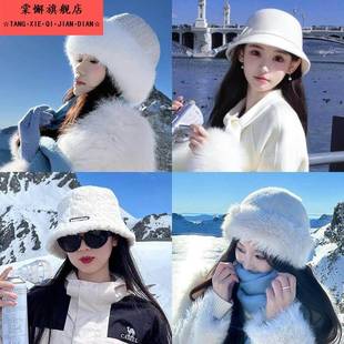 东北雪乡旅游防寒帽子女冬季 长白山玉龙雪山氛围感毛绒保暖渔夫帽