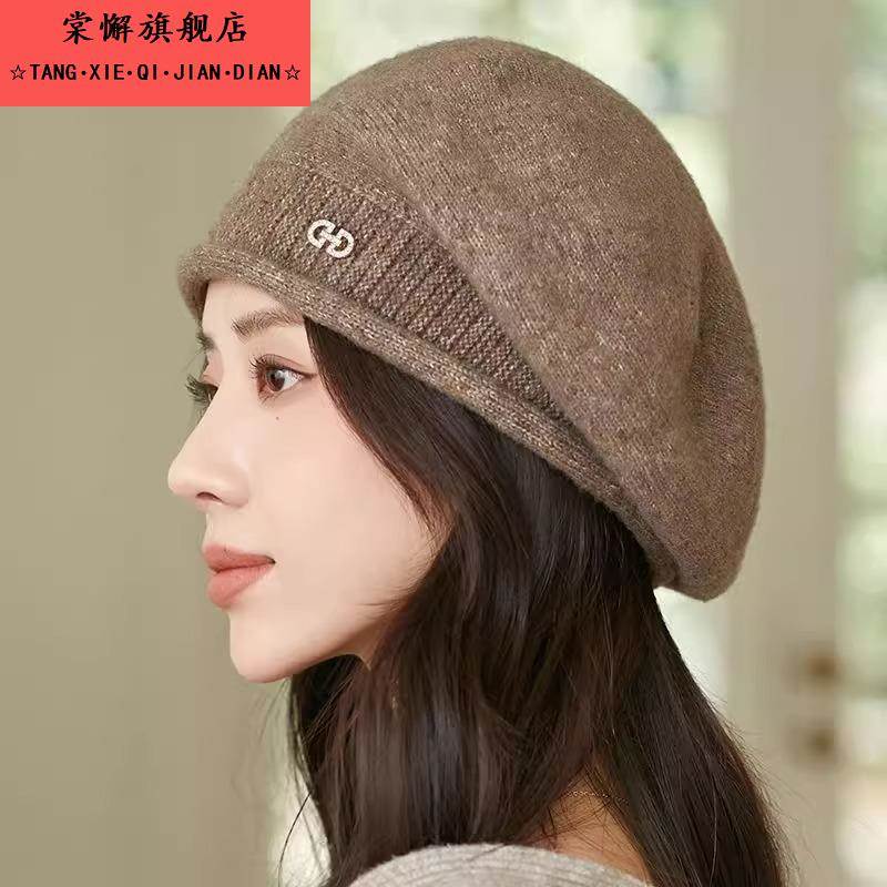 针织贝雷帽女防寒2025秋冬季百搭时尚保暖洋派护耳毛线 线帽八角