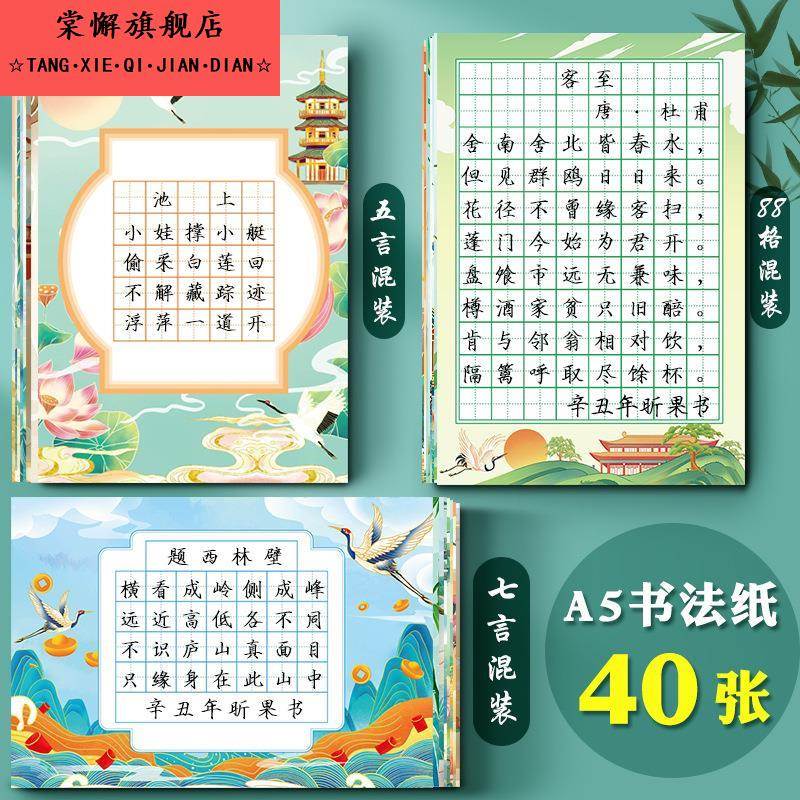 a5硬笔书法纸儿童练字书写纸中国风田字格小学生五言七言混装纸