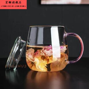 玻璃杯家用茶杯带把手柄带盖子办公室耐高温透明杯子女喝水喝茶水