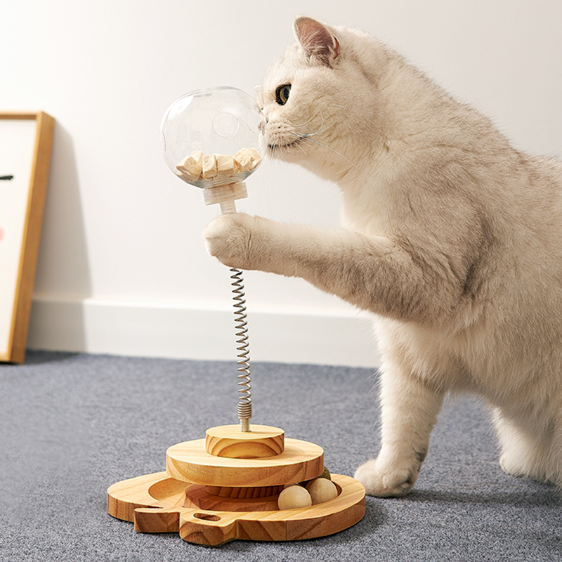 实木猫玩具自嗨解闷逗猫棒漏食球爆款猫转盘宠物漏食器