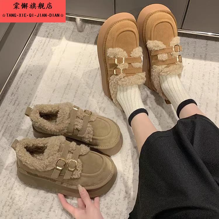 厚底棉鞋女冬季新款时尚懒人鞋一脚蹬雪地棉鞋复古加绒保暖勃肯鞋