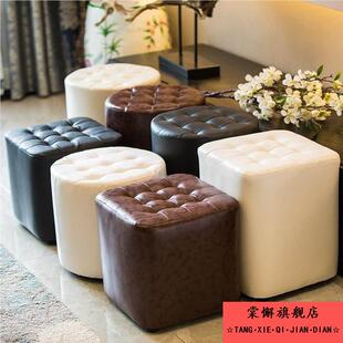 .皮质墩子家用客厅沙发凳皮凳矮凳成人换鞋凳KTV试衣间凳子 圆凳