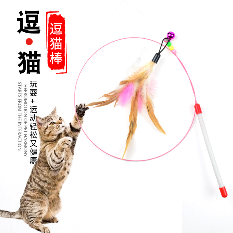 钢丝逗猫棒全长100cm逗猫神器 猫咪互动玩具羽毛逗猫玩具
