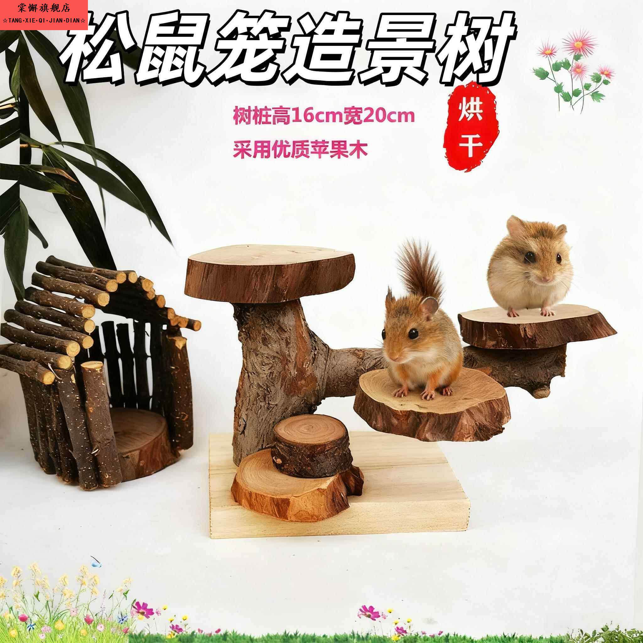松鼠笼造景树攀爬树爬架松鼠龙猫苹果木树桩树杈跳台笼内攀爬木
