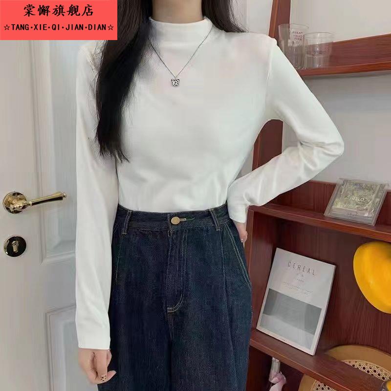 德绒打底衫女2025新款半高领加绒加厚秋冬纯色内搭长袖上衣针织衫