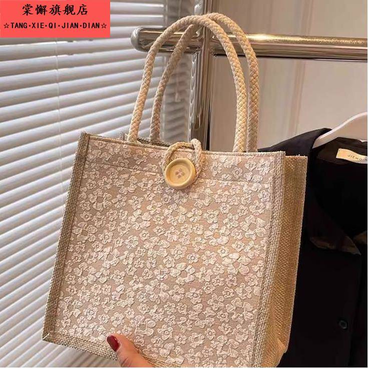 亚麻手提便当袋女2025新款休闲外出妈咪包日系麻布学生手拎饭盒包