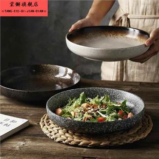 餐具加厚深圆盘陶瓷菜盘子创意早餐盘碟子和风家用碗盘碟套装 日式