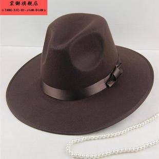 上海滩许文强杰克逊大沿礼帽男女士舞台英伦帽子爵士羊毛毡帽老人