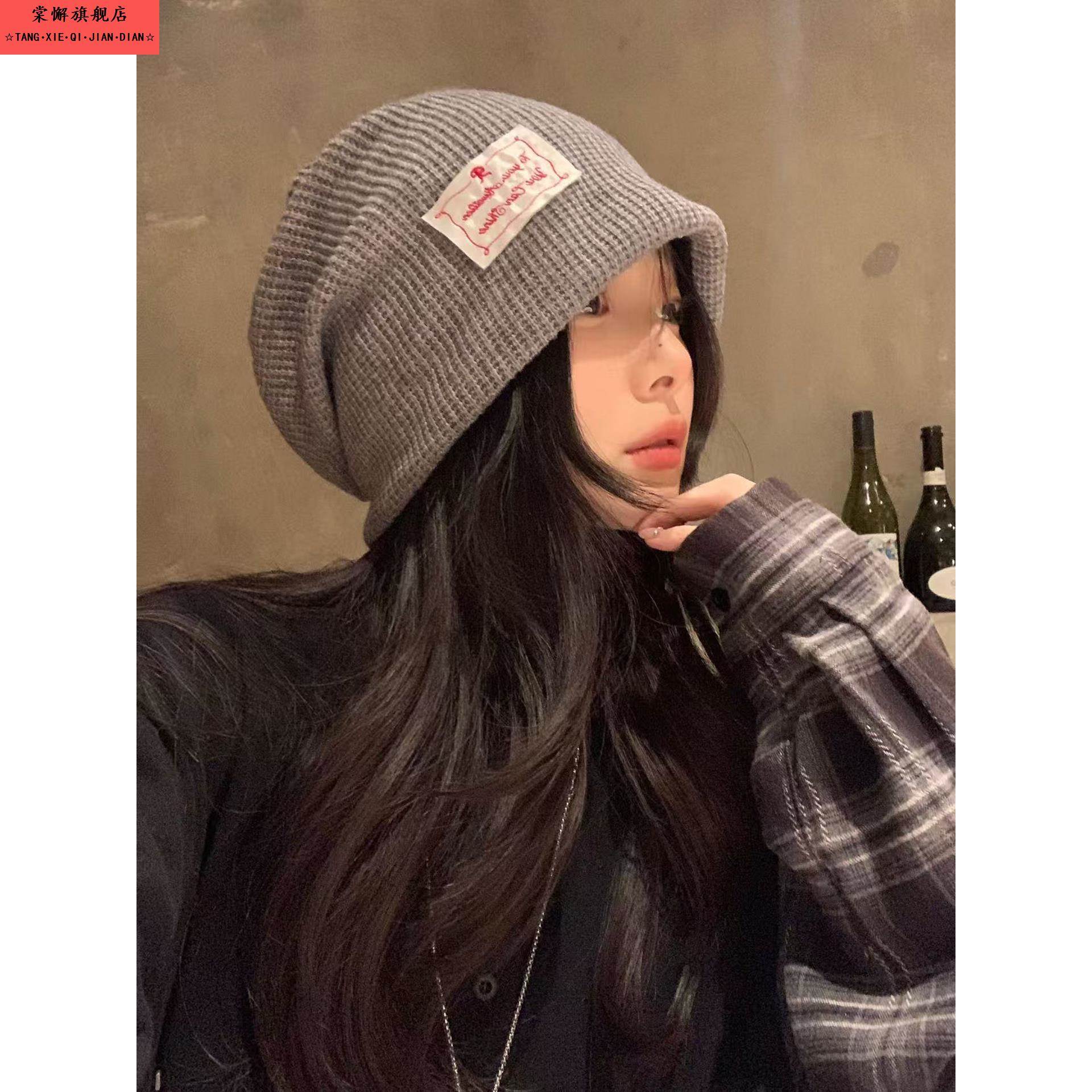 大头围灰色堆堆帽女秋冬季2025新款薄款冷帽显脸小包头帽针织帽子
