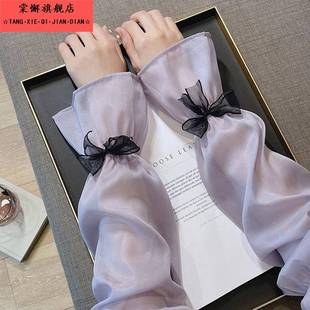 冰丝防晒袖 套女蝴蝶结冰袖 夏防紫外线高颜值宽松薄款 透气泡泡手袖