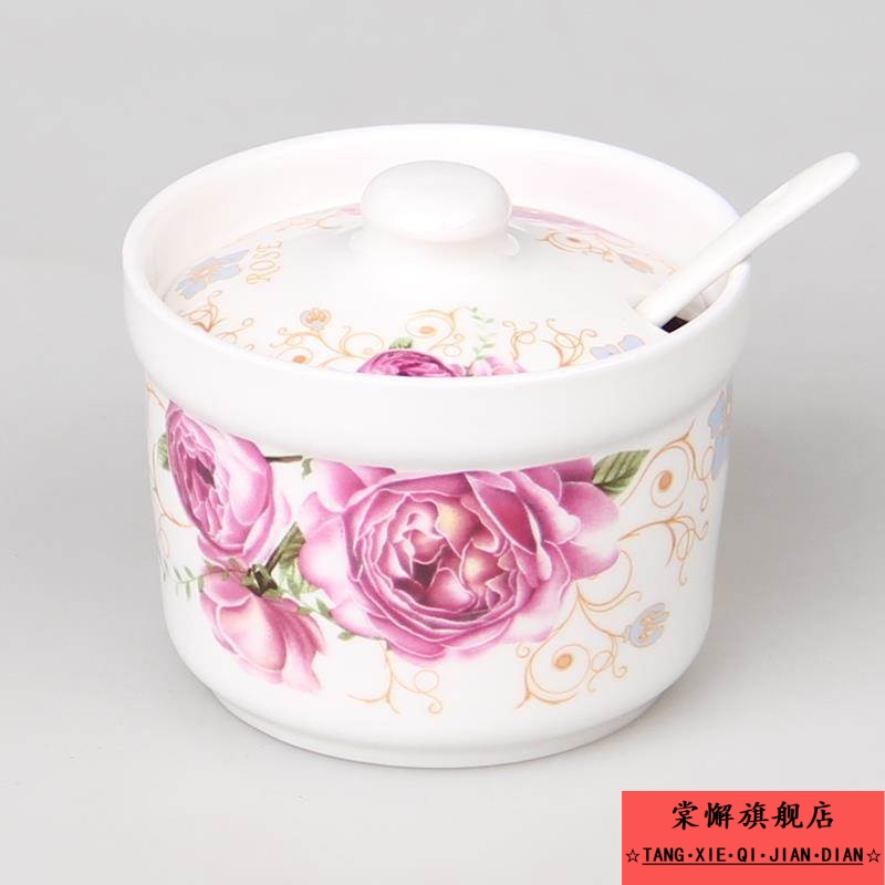 陶瓷调味罐耐高温单件套有盖子欧式调味瓶调料盒铁架绿色花式配勺