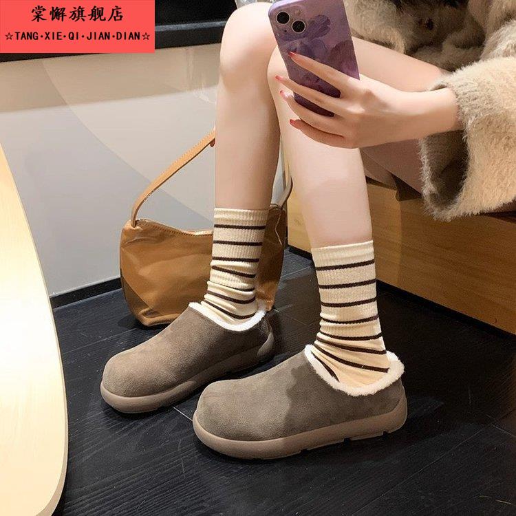全包勃肯鞋女鞋秋冬季新款外穿雪地靴加绒保暖舒适一脚蹬毛毛棉鞋