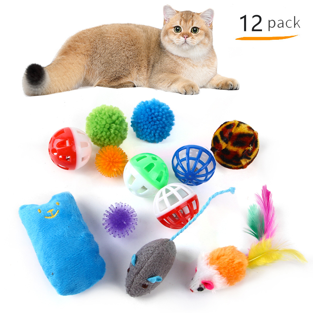 爆款 猫玩具组合套装 弹力球铃铛毛绒飞鼠球宠物逗猫用品