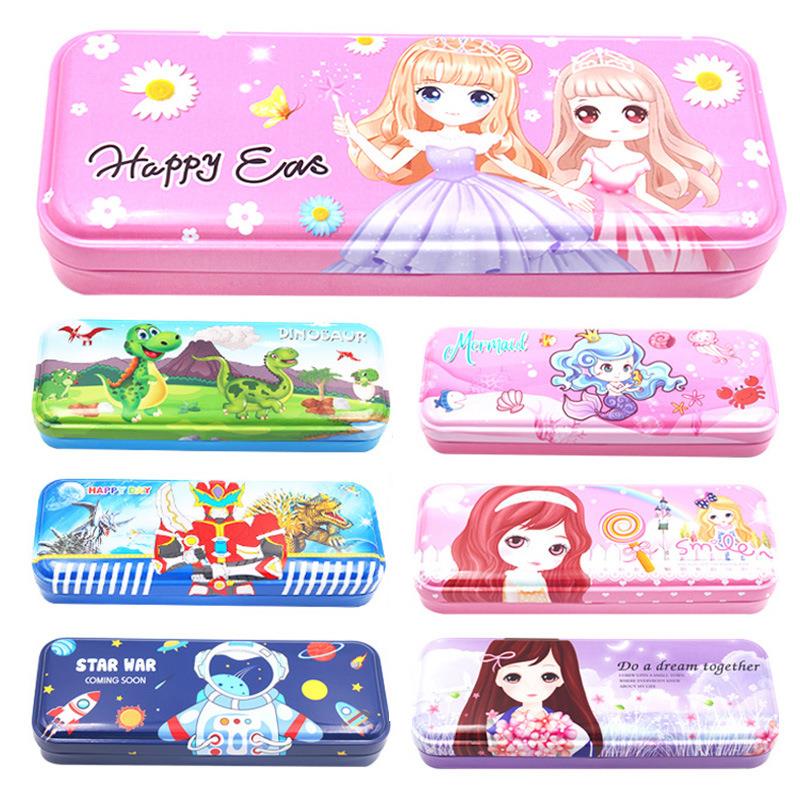 小学生铁皮文具盒双层文具盒男生铅笔盒带乘法口诀表韩版文具奖品