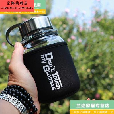 单层加厚大容量玻璃杯1000ML高硼硅便携大口径水杯防烫带茶隔
