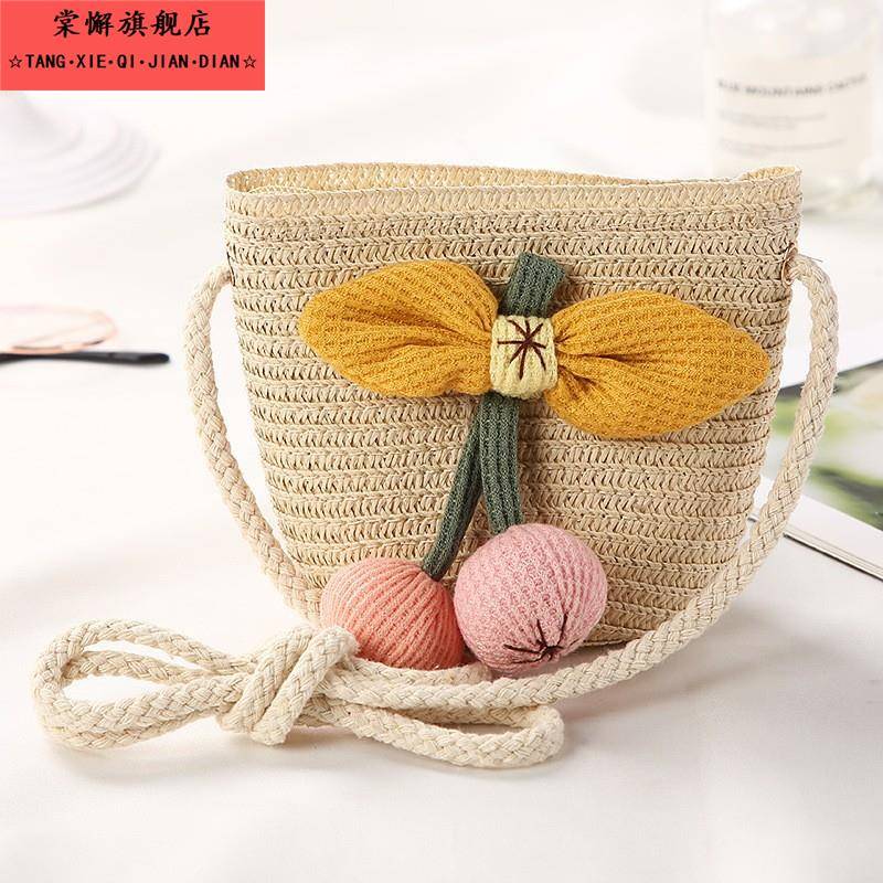 儿童包包可爱时尚纺织水桶包迷你草编包女童宝宝轻便单肩斜挎小包