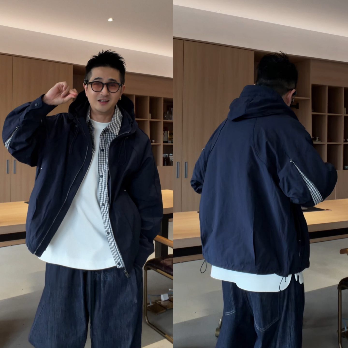 格子拼接简约休闲夹克外套男士