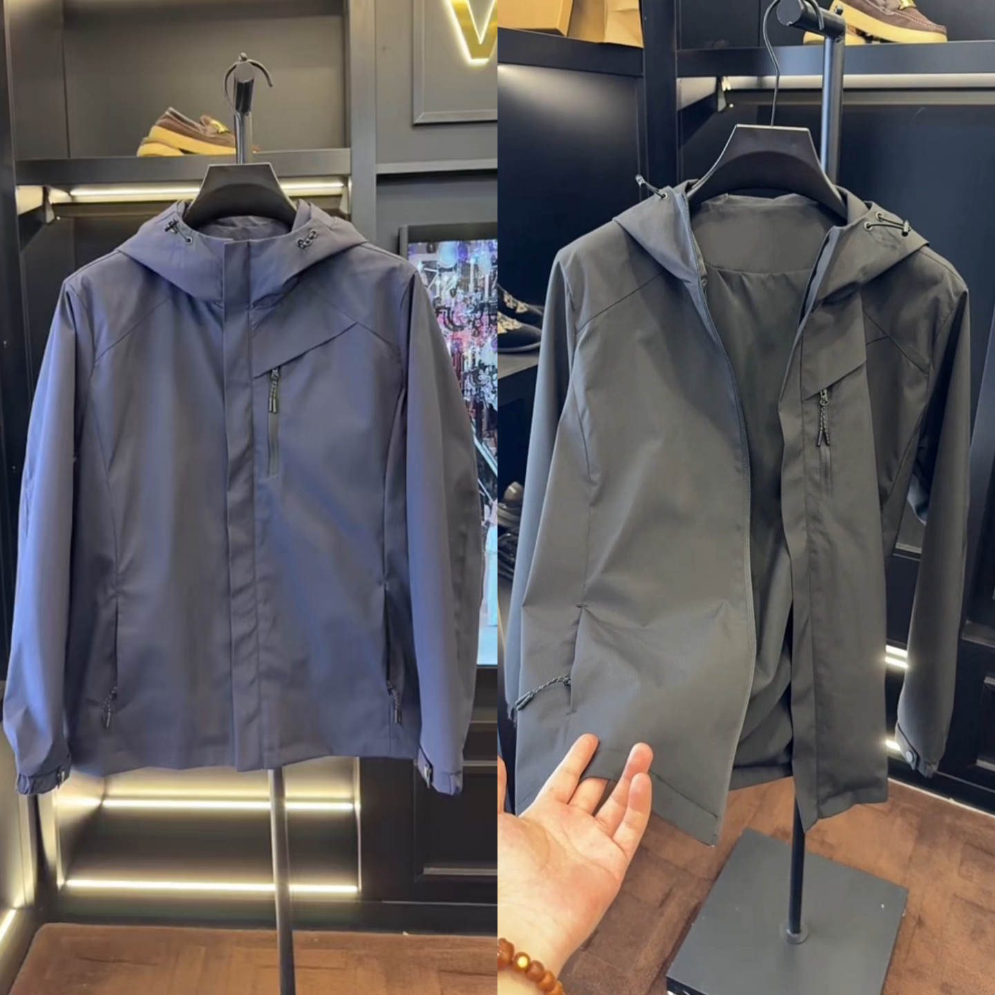 户外立领连帽双版软壳冲锋衣保暖加棉款防风冬季男士休闲棉服夹克