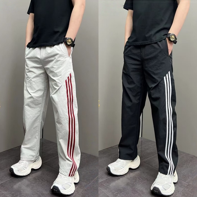 春季时尚运动条纹拼接休闲裤男士