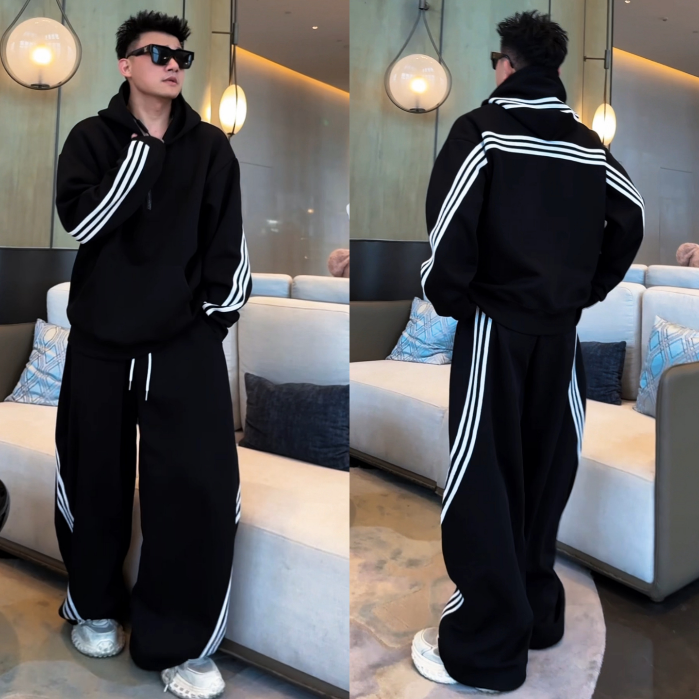 早秋新款男士休闲条纹运动套装