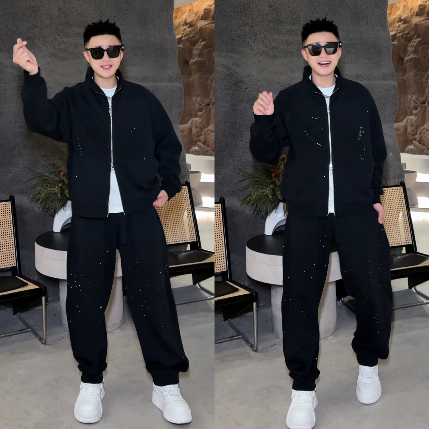 【满天星系列】2026新款春季男士烫钻星空拉链外套休闲裤时尚套装