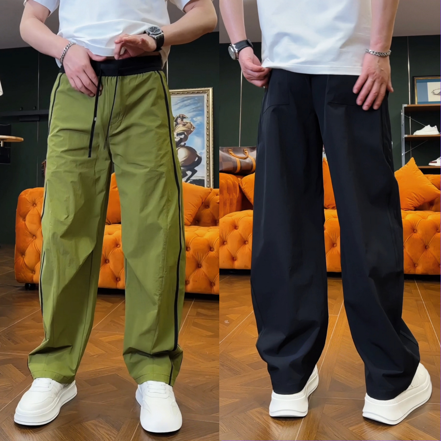 春夏季潮流时尚百搭垂感男士直筒裤简约拼接条纹设计高级感休闲裤