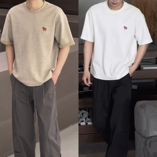 春季简约风小马刺绣短袖T恤男士