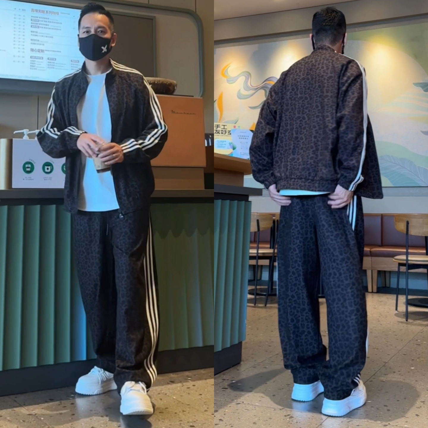 秋季上新个性酷帅豹纹运动套装男