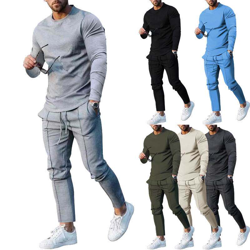 男装2022秋季两件套圆领长袖长裤套装 Men long sleeved trousers