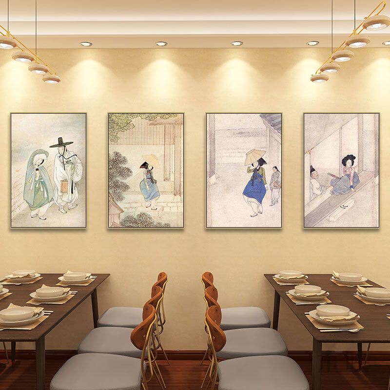 韩式烤肉店装饰画韩国古代人物朝鲜族民俗挂画料理店餐厅饭店壁画