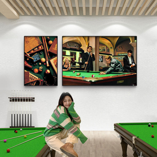 工业风桌球室装饰画复古桌球挂画俱乐部台球厅娱乐会所墙面壁画