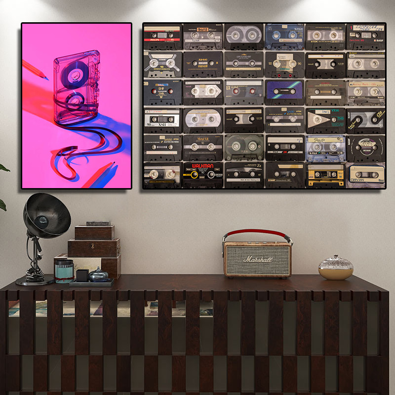 黑胶CD唱片装饰画音乐教室影音室磁带挂画琴行培训机构DJ背景墙画