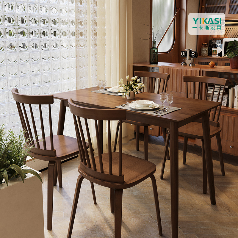 法式复古咖啡西餐厅实木桌椅组合融合餐厅长桌商用奶茶店温莎木椅