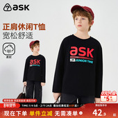 男童字母印花长袖 ask儿童T恤2026春季 新款 中大童圆领宽松休闲上衣