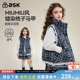 ask儿童马甲女童2026春秋季 蜡染格子蕾丝花边上衣 新款