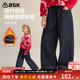 子2026春季 新款 女童加绒保暖牛仔裤 ask儿童裤 中大童直筒裤