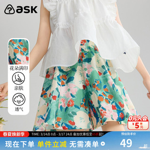 ask2026夏季新款中大童短裤裙裤碎花休闲裤女童五分裤