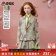 ask女童2026春秋季 涂鸦设计双排扣西装 百褶裙半身裙两件套